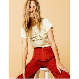 Amuse Society T-Shirt S NWT Amuse Me Not Graphic Yellow Summer Retro Vibe Floral